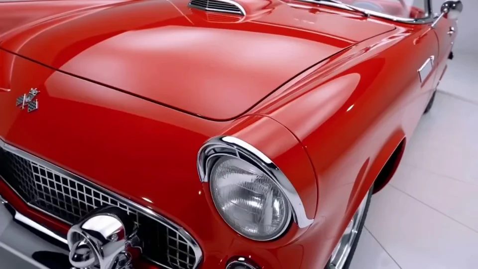 Close-up of the Thunderbird front wing, chrome headlight surround and grille.