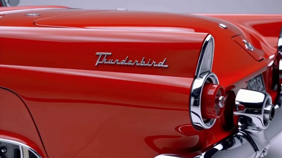 Chrome Thunderbird script badge and round tail light on the rear wing.